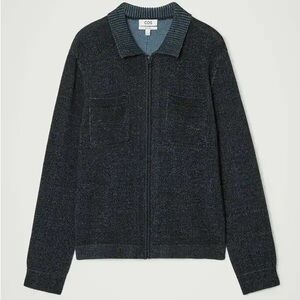 COS Relaxed Two-Tone Knitted Bomber Jacket in blue